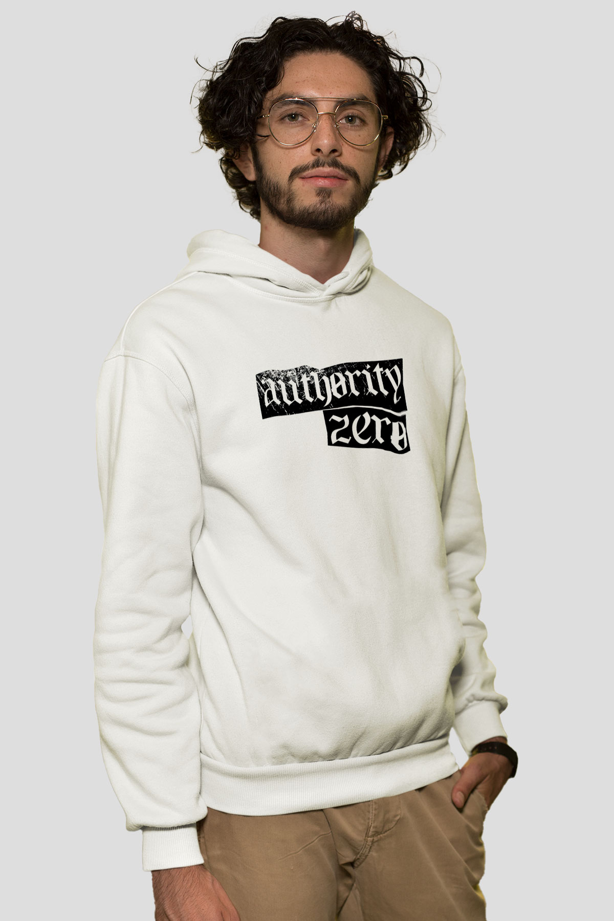 Authority Zero Beyaz Unisex Kapüşonlu Sweatshirt