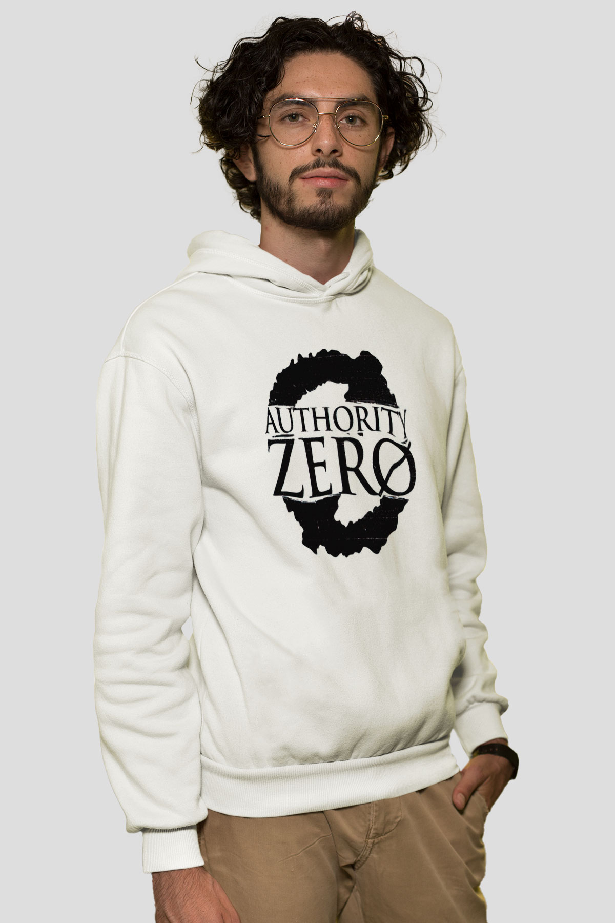 Authority Zero Beyaz Unisex Kapüşonlu Sweatshirt