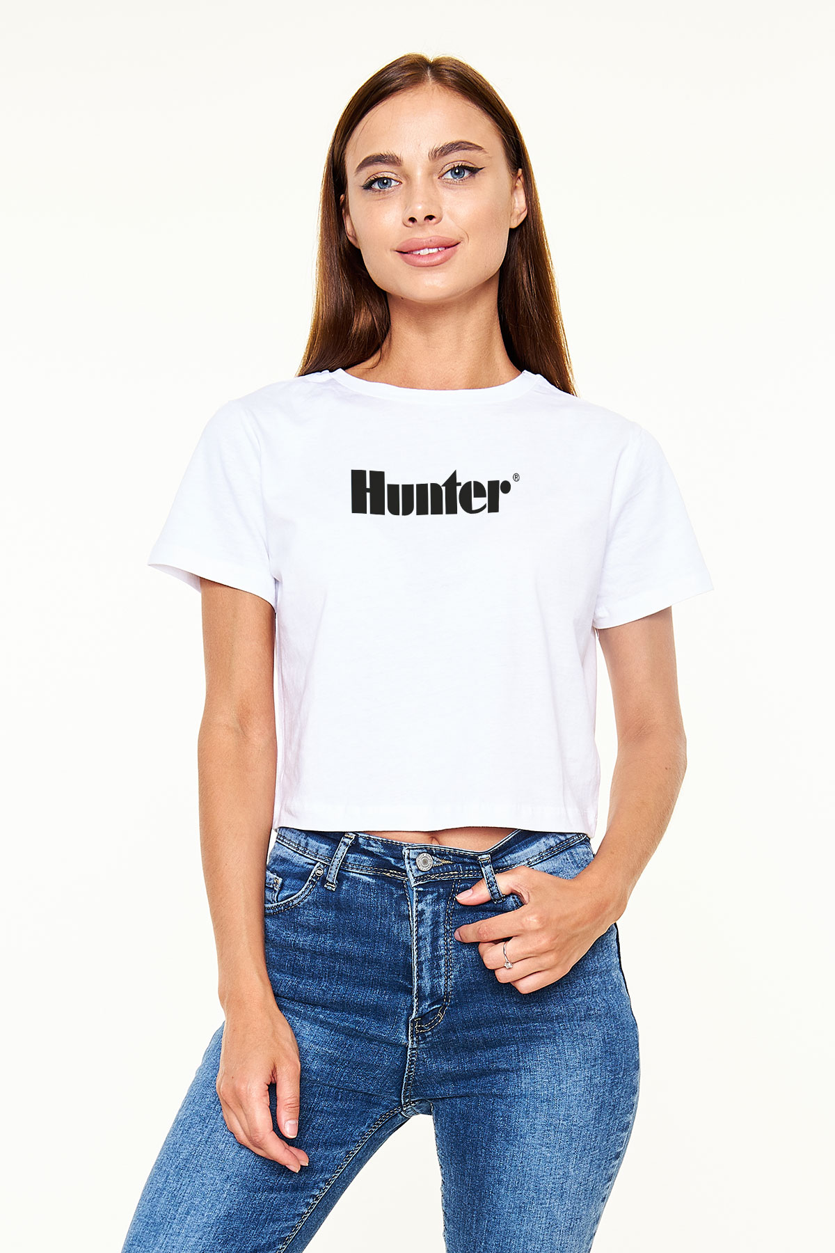 Avcı Beyaz  Crop Top Tişört