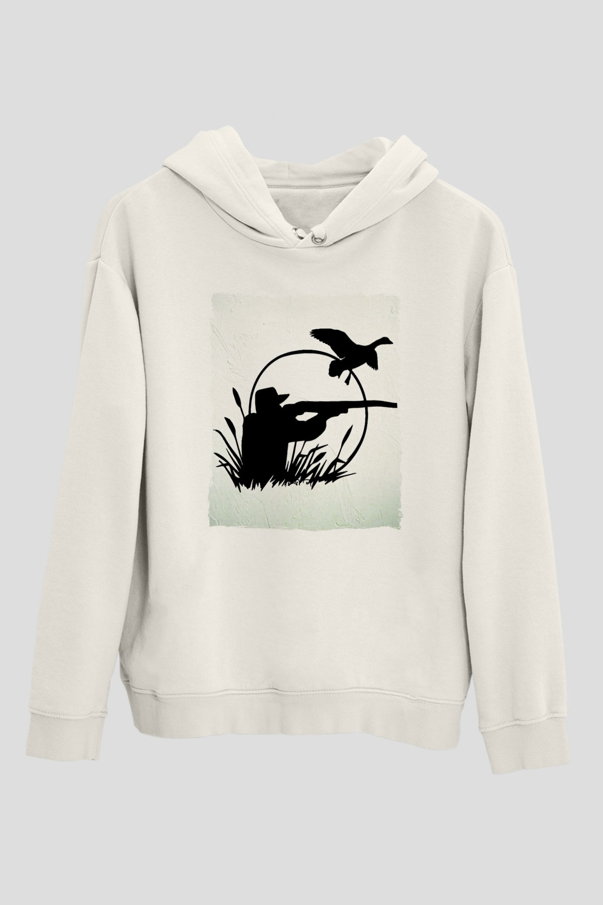 Avcı Beyaz Unisex Kapüşonlu Sweatshirt