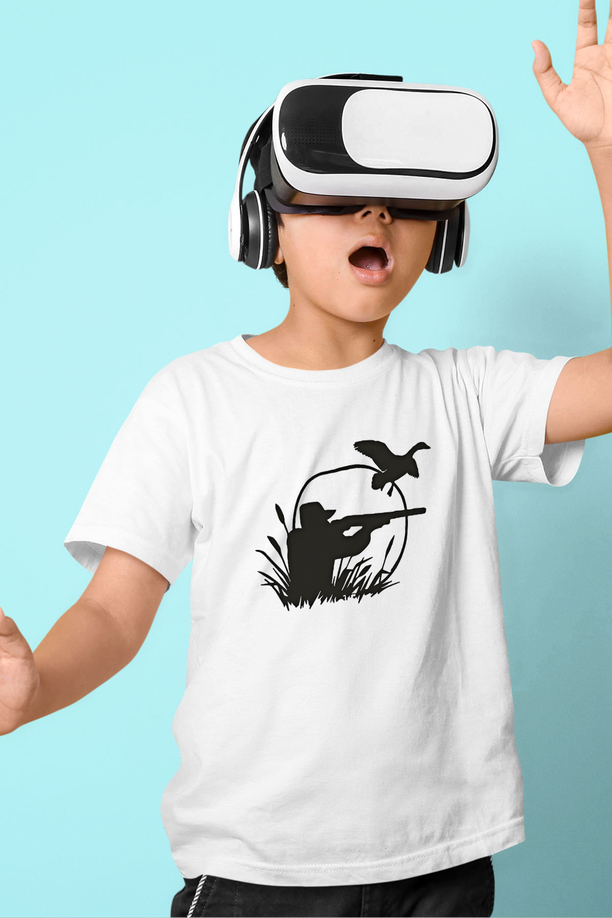 Avcılık Baskılı Unisex Beyaz Çocuk Tişört - Tshirt