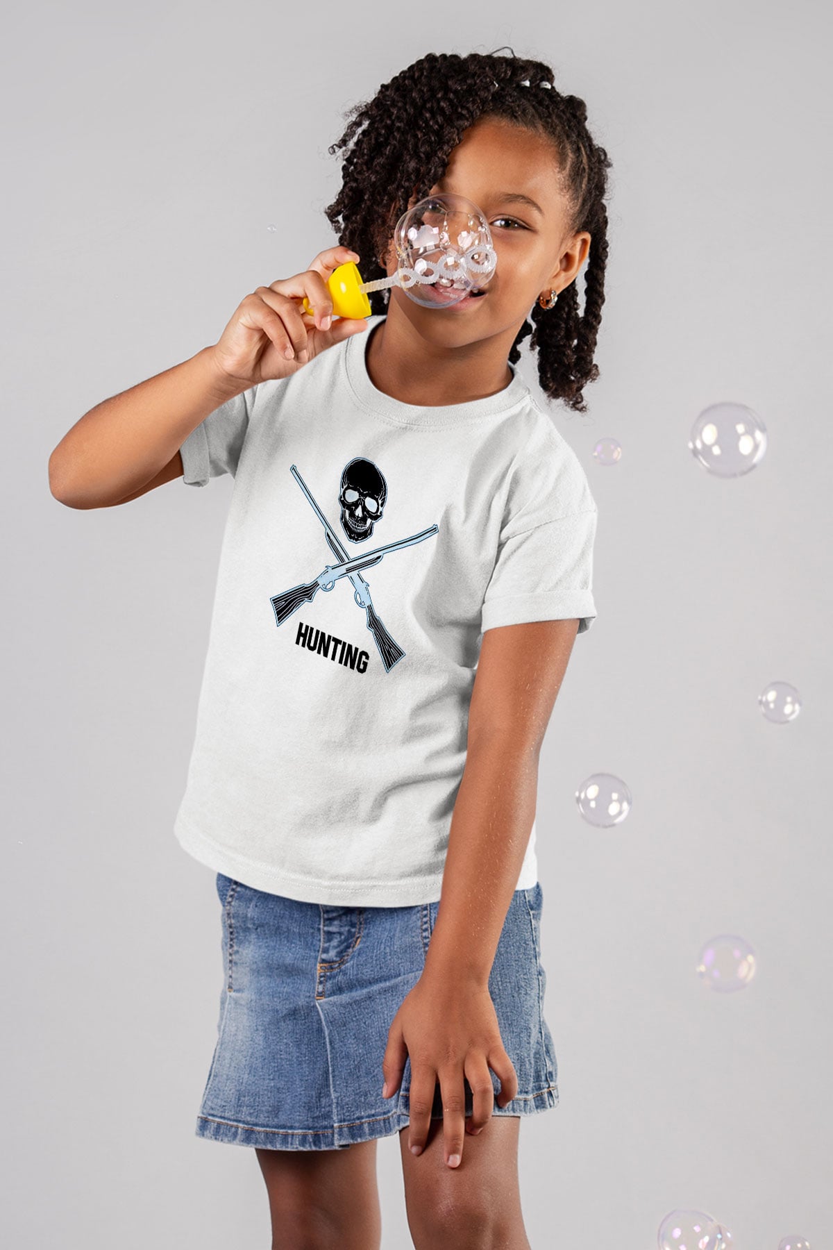 Avcılık Baskılı Unisex Beyaz Çocuk Tişört - Tshirt
