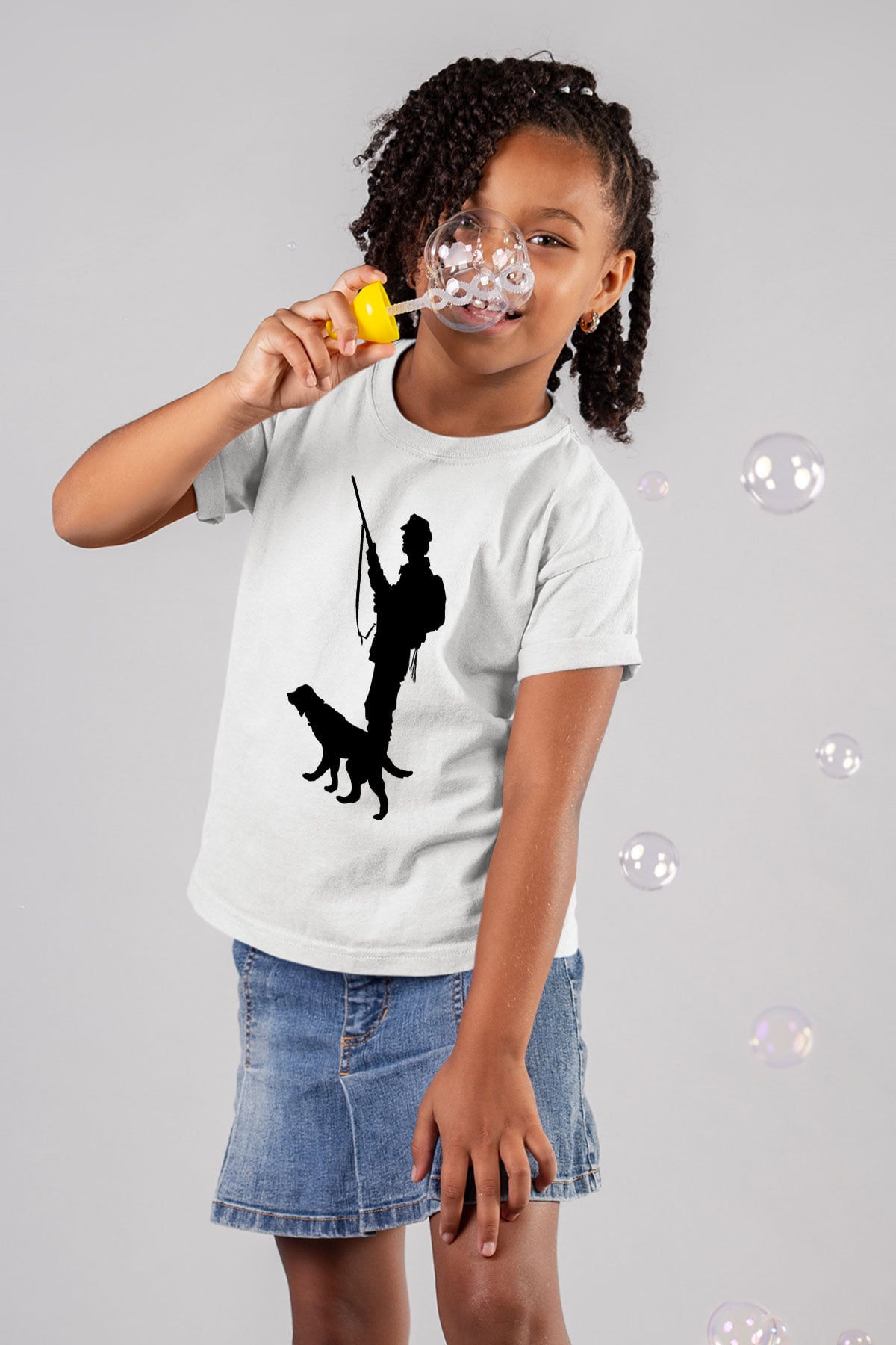 Avcılık Baskılı Unisex Beyaz Çocuk Tişört - Tshirt