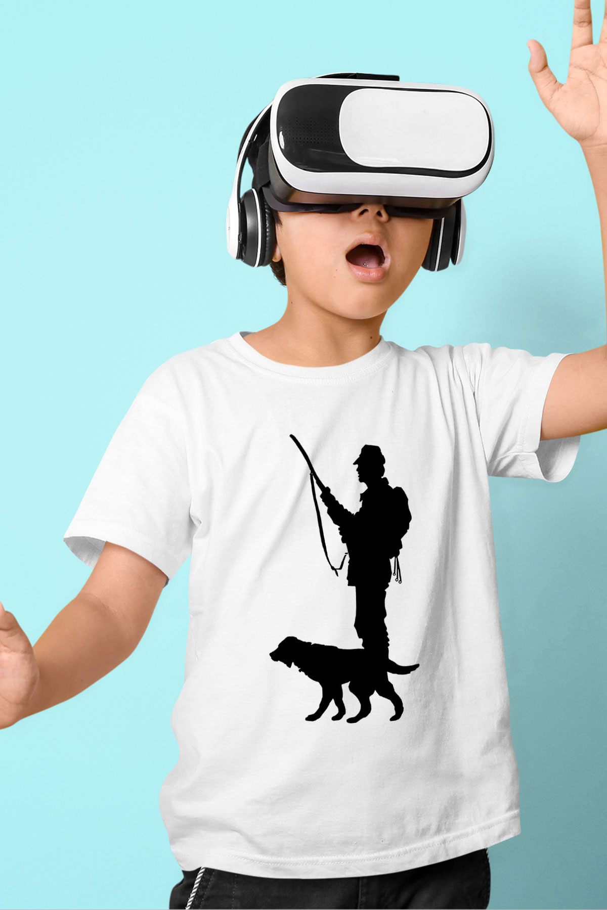 Avcılık Baskılı Unisex Beyaz Çocuk Tişört - Tshirt