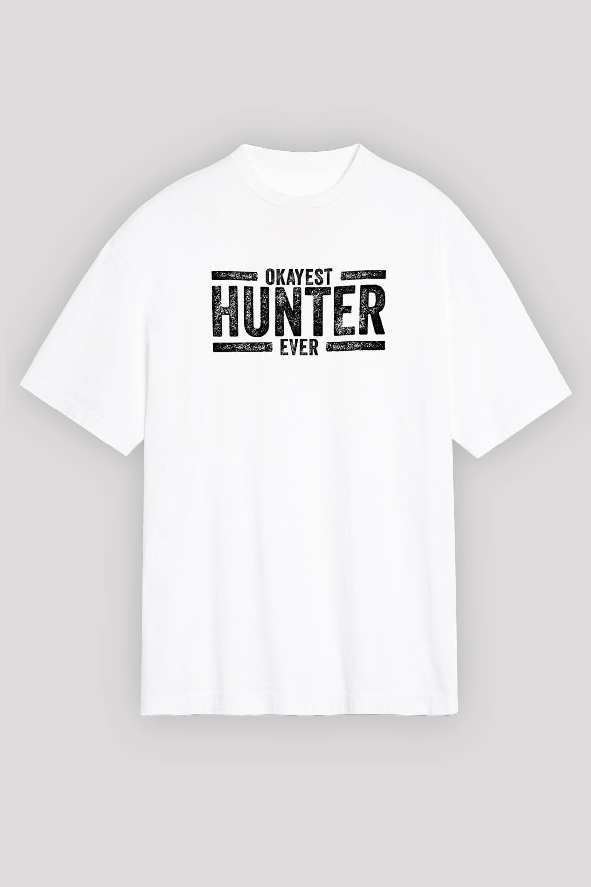 Avcılık Baskılı Unisex Beyaz Oversize Tişört - Tshirt