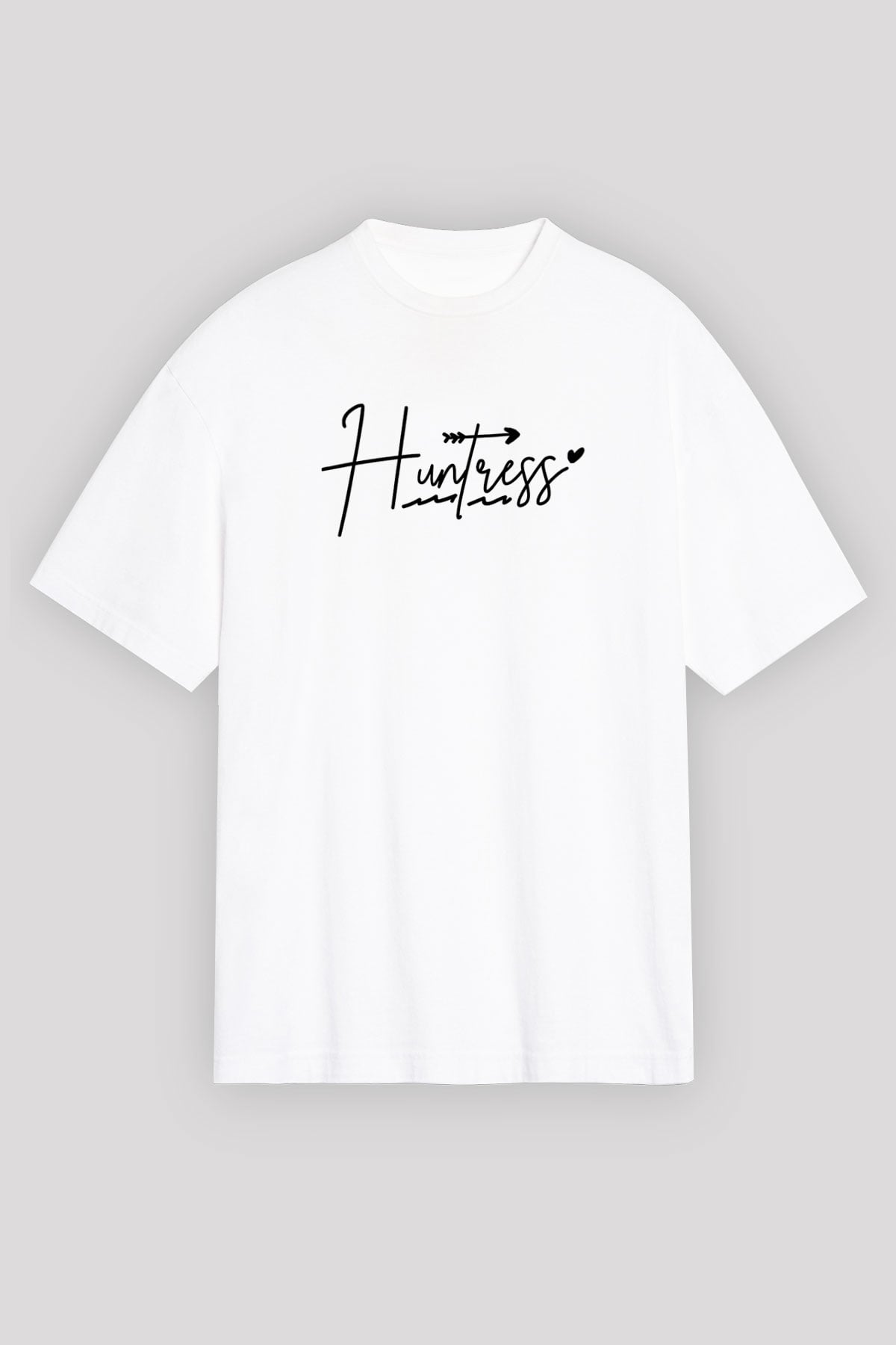 Avcılık Baskılı Unisex Beyaz Oversize Tişört - Tshirt