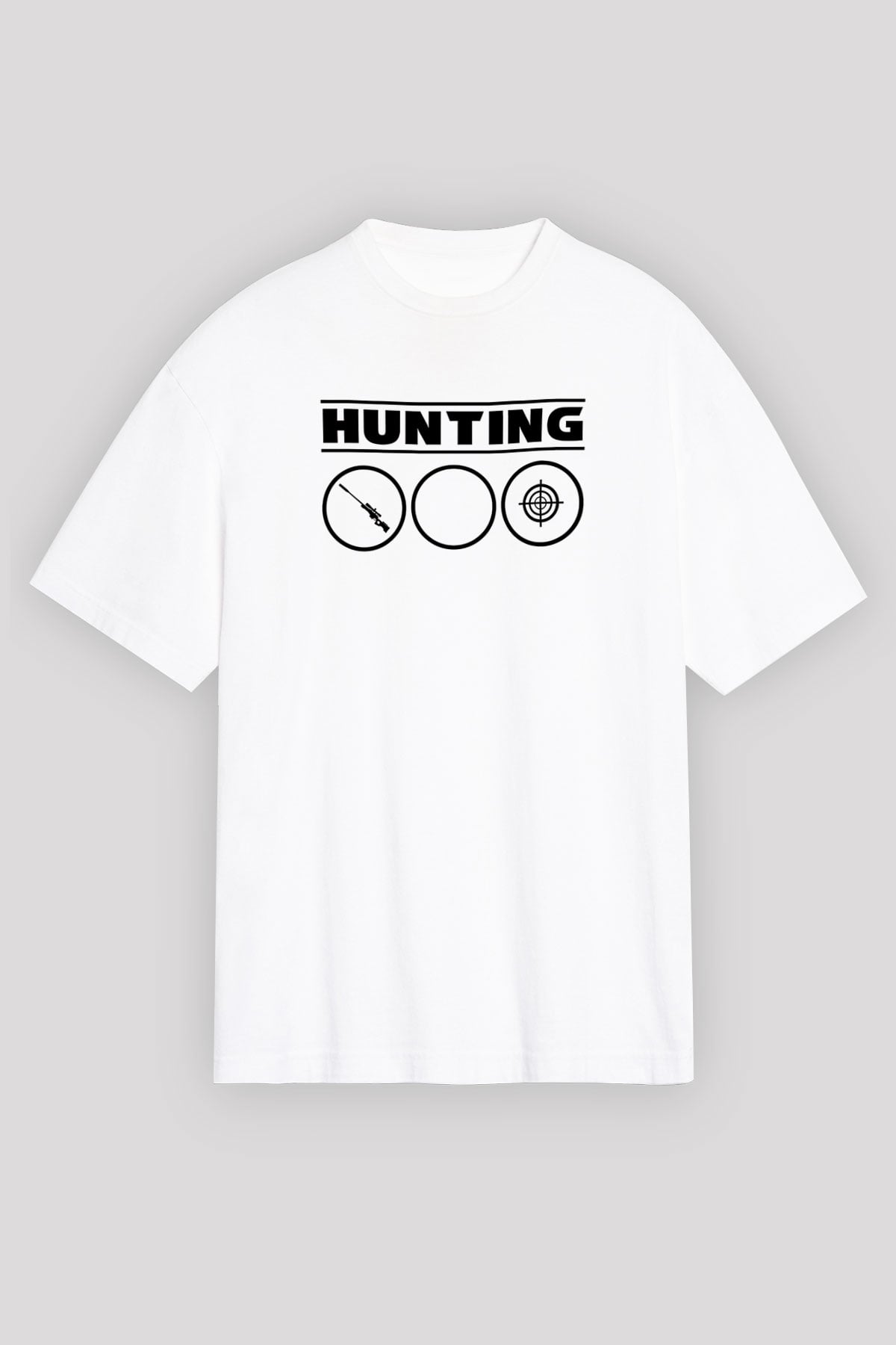 Avcılık Baskılı Unisex Beyaz Oversize Tişört - Tshirt