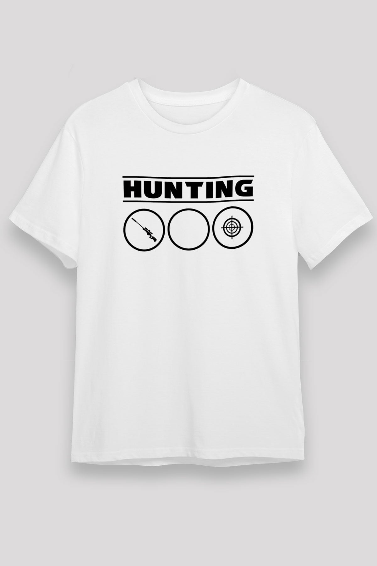Avcılık Baskılı Unisex Beyaz Tişört - Tshirt