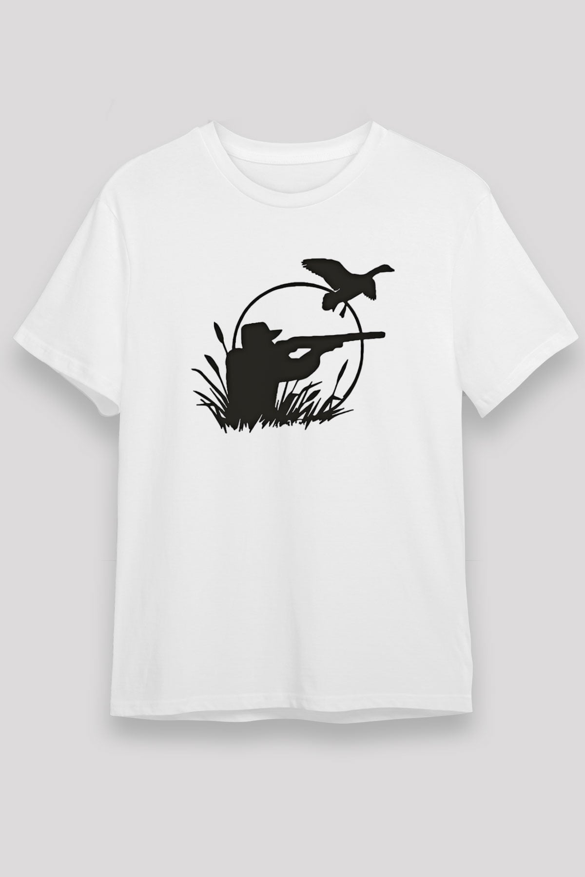 Avcılık Baskılı Unisex Beyaz Tişört - Tshirt