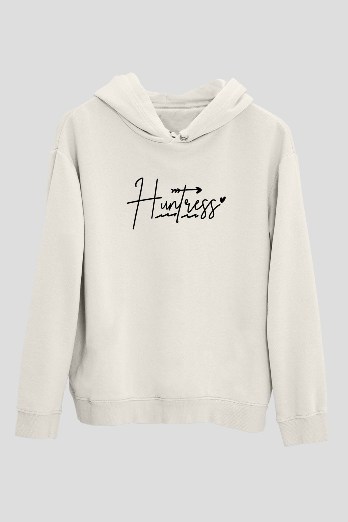 Avcılık Baskılı Unisex Ekru Hoodie