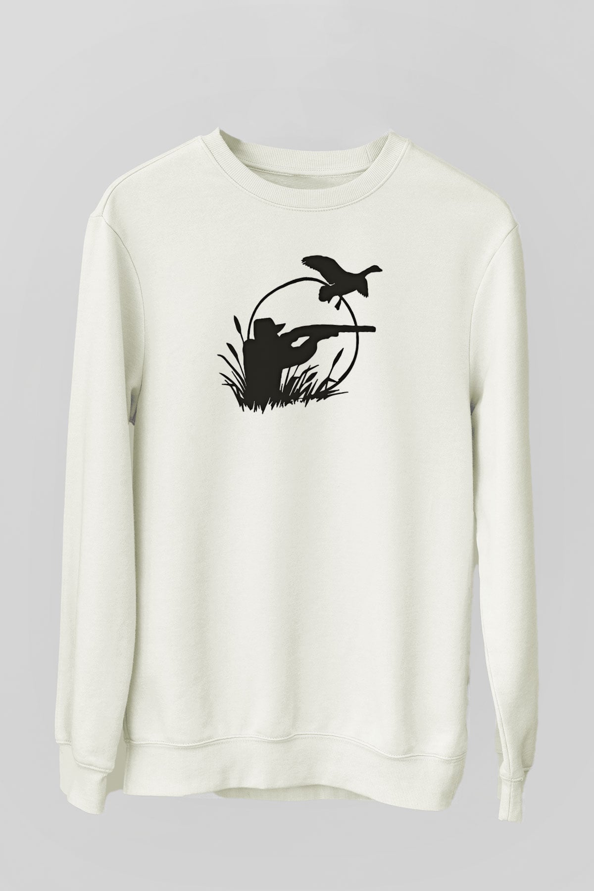 Avcılık Baskılı Unisex Ekru Sweatshirt
