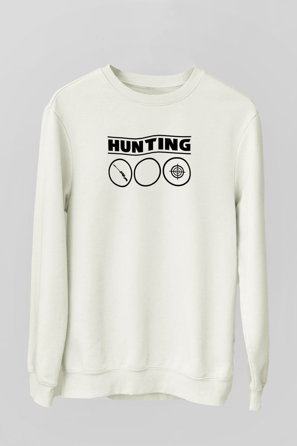 Avcılık Baskılı Unisex Ekru Sweatshirt