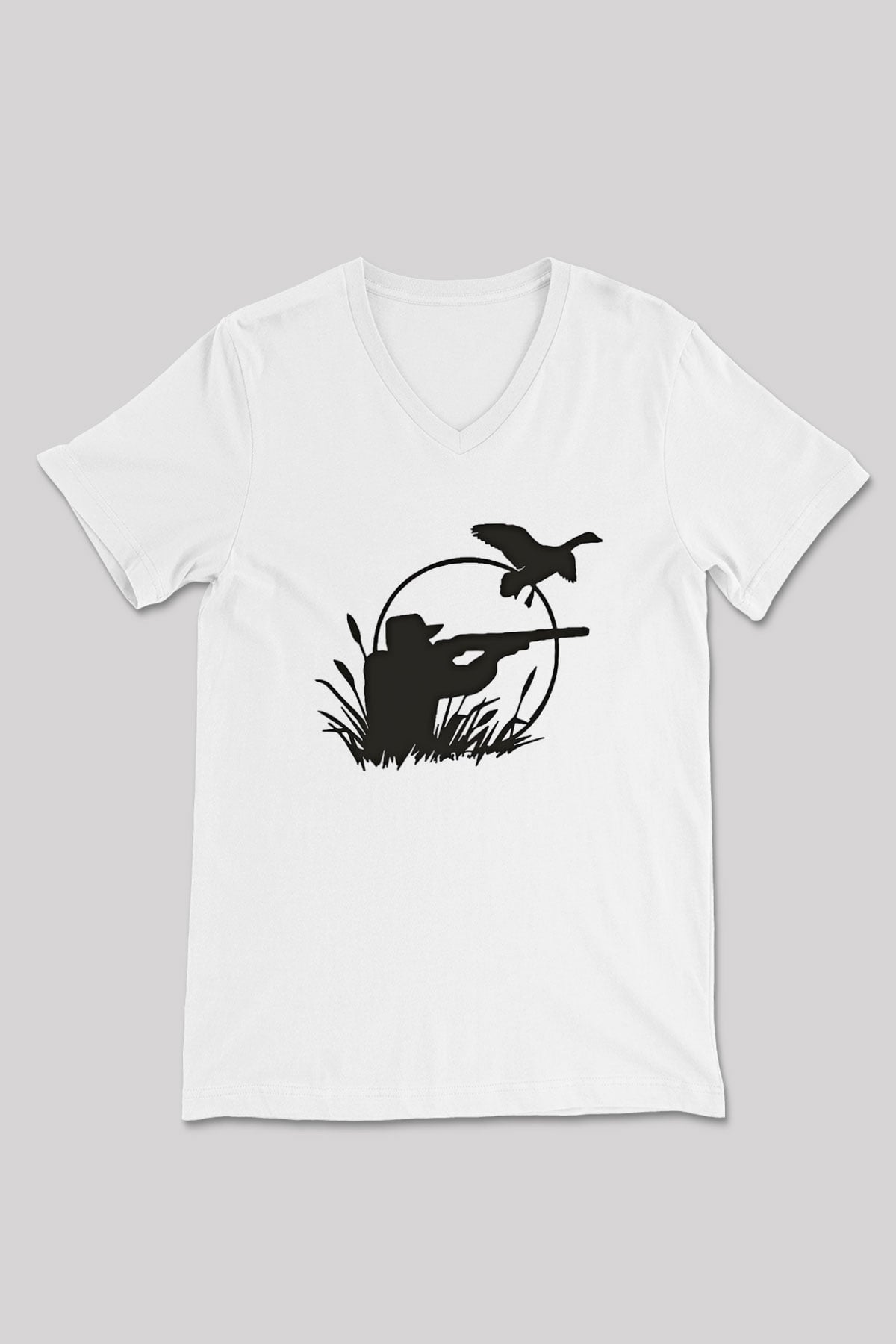 Avcılık Baskılı Unisex V Yaka Tişört - Tshirt