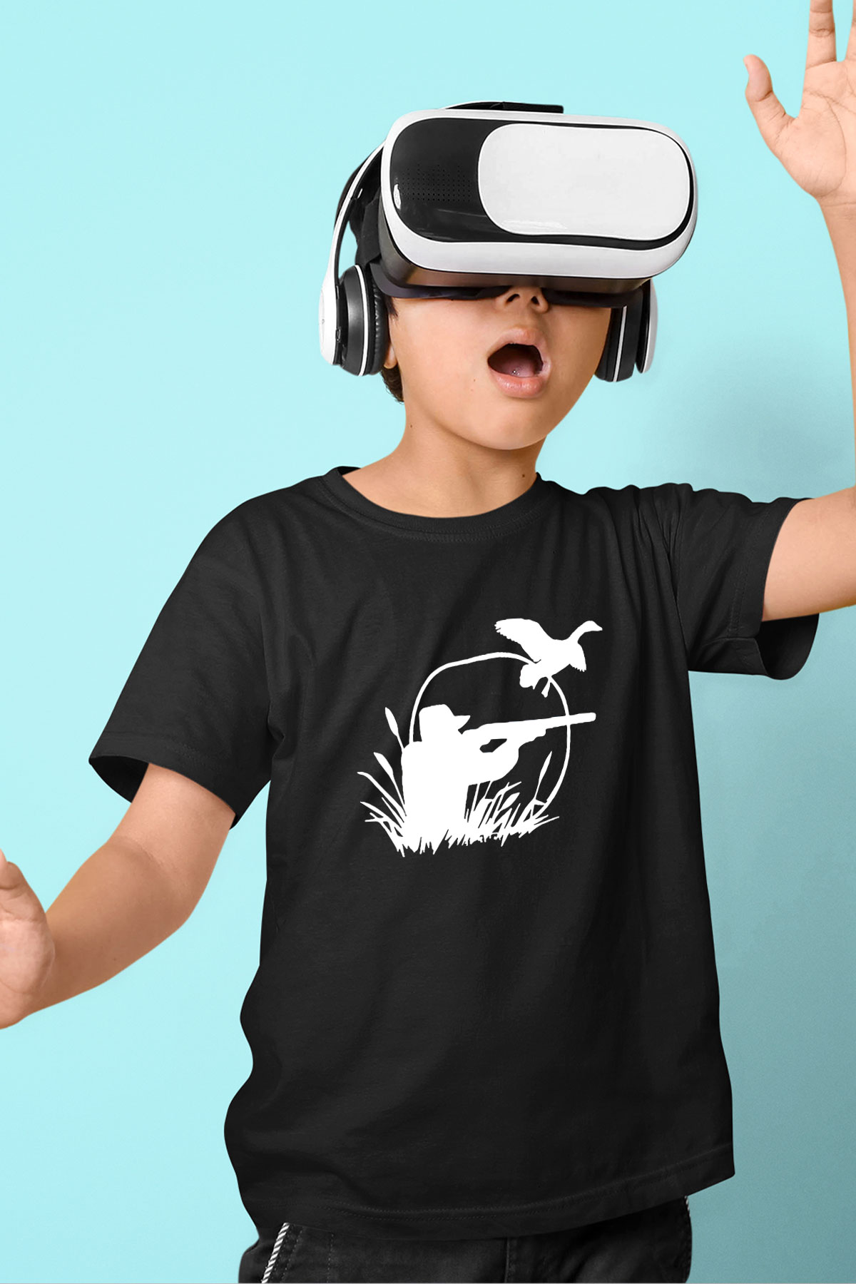 Avcılık - Hunting Baskılı Unisex Siyah Çocuk Tİşörtü - Tshirt