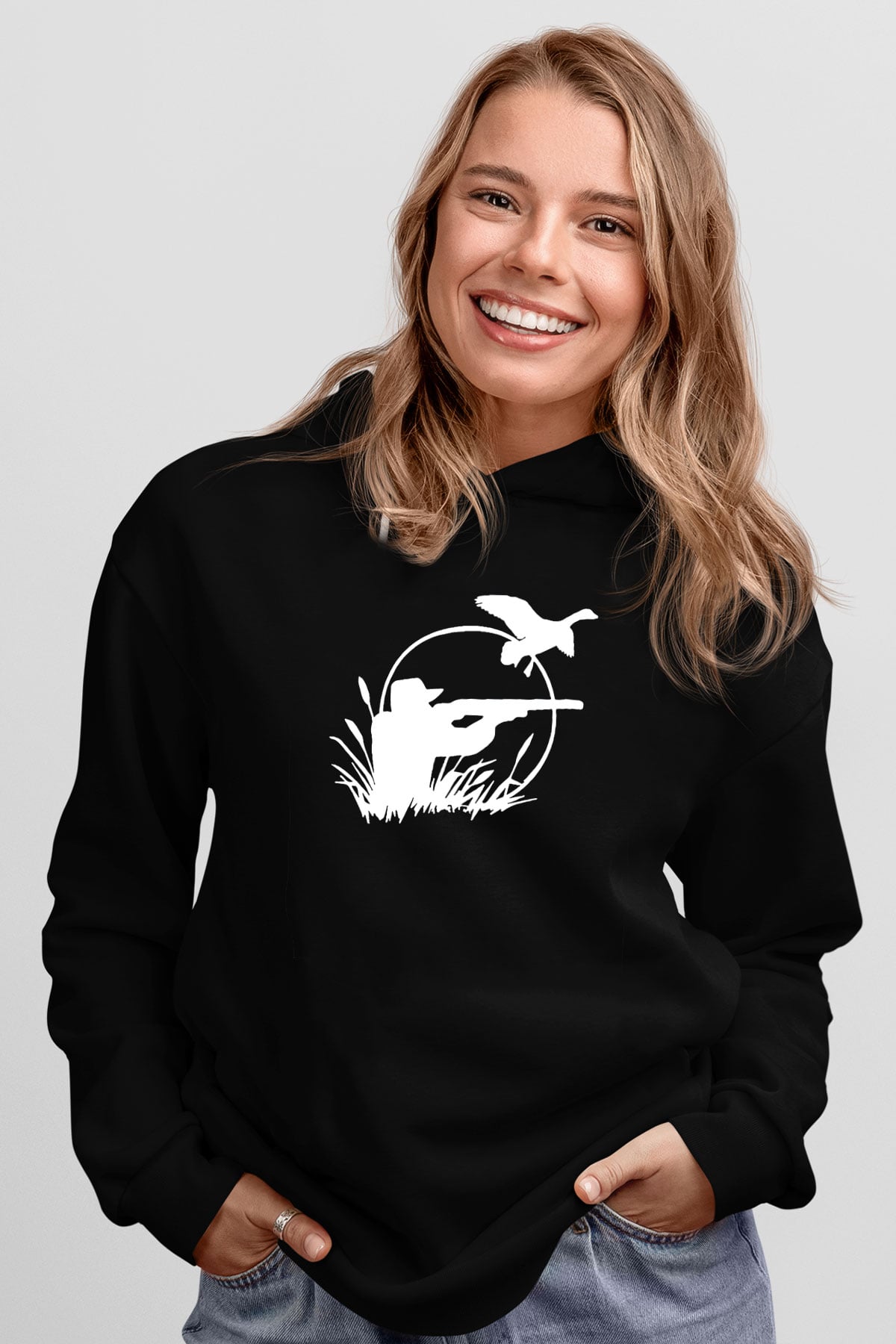 Avcılık - Hunting Baskılı Unisex Siyah Hoodie
