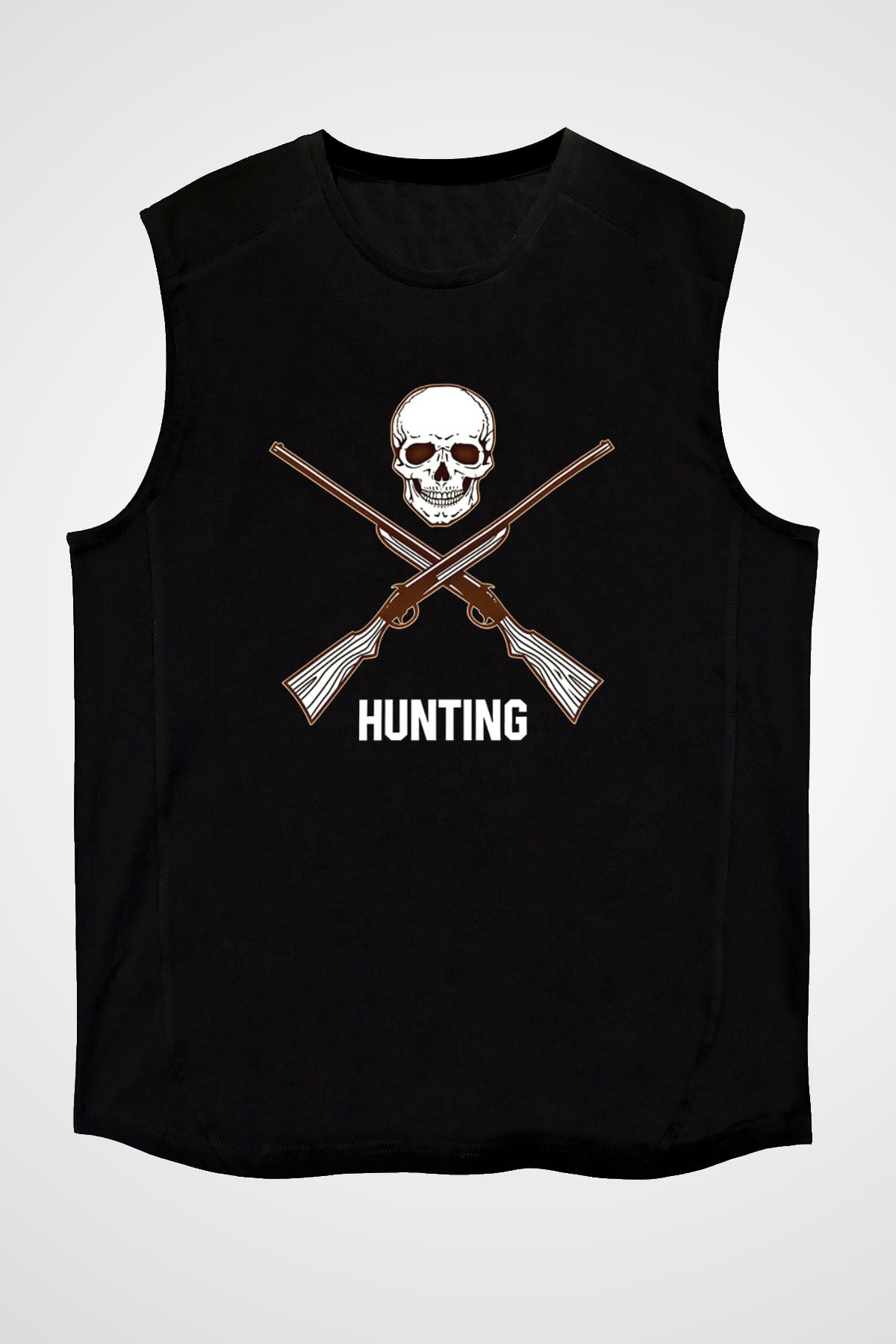 Avcılık - Hunting Baskılı Unisex Siyah Kolsuz Tişört
