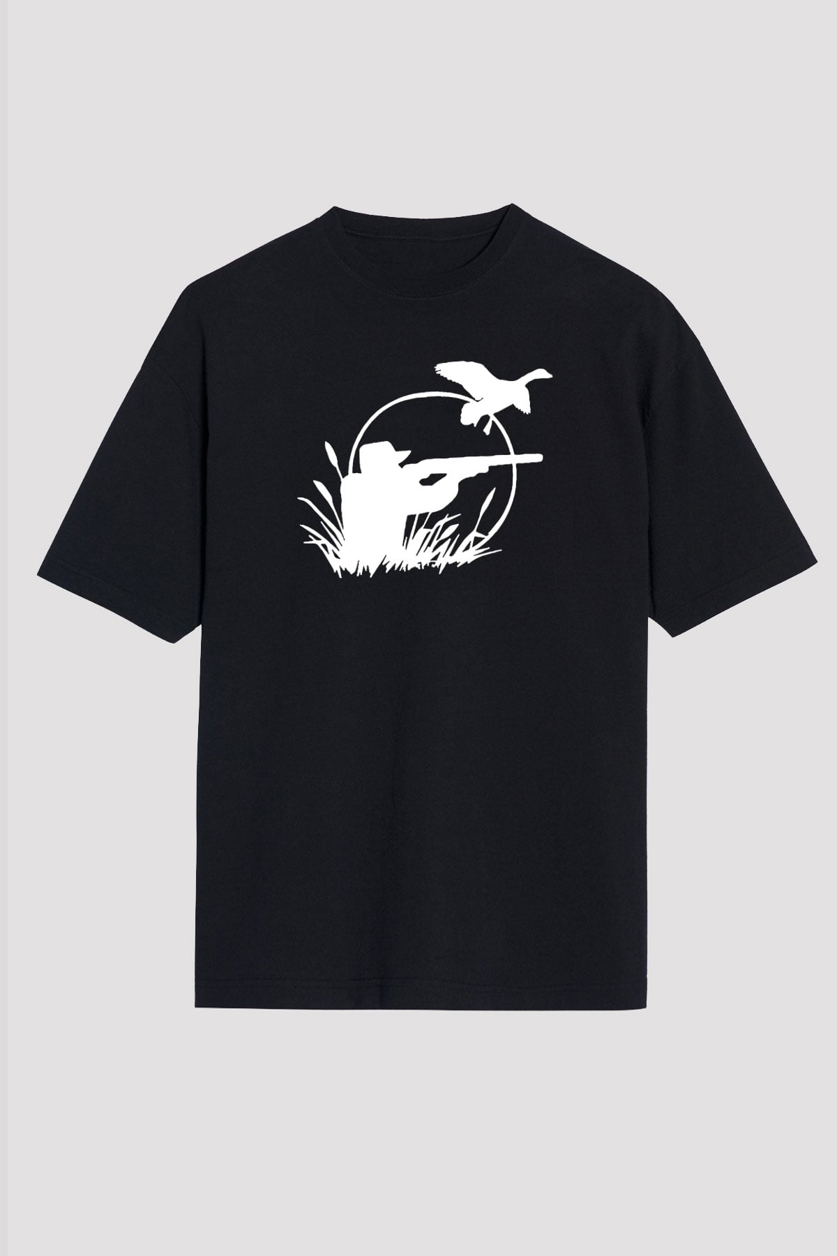 Avcılık - Hunting Baskılı Unisex Siyah Oversize Tişört