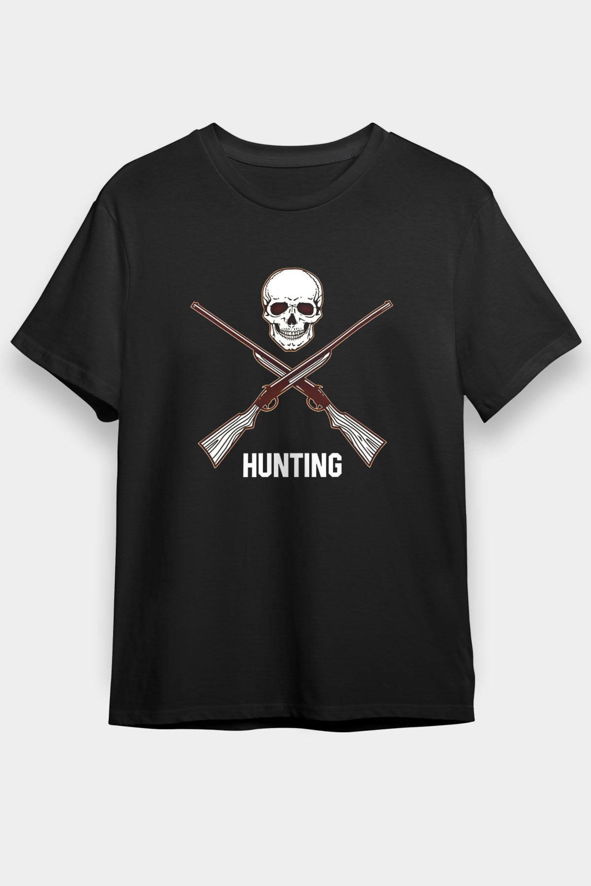 Avcılık - Hunting Baskılı Unisex Siyah Tişört - Tshirt