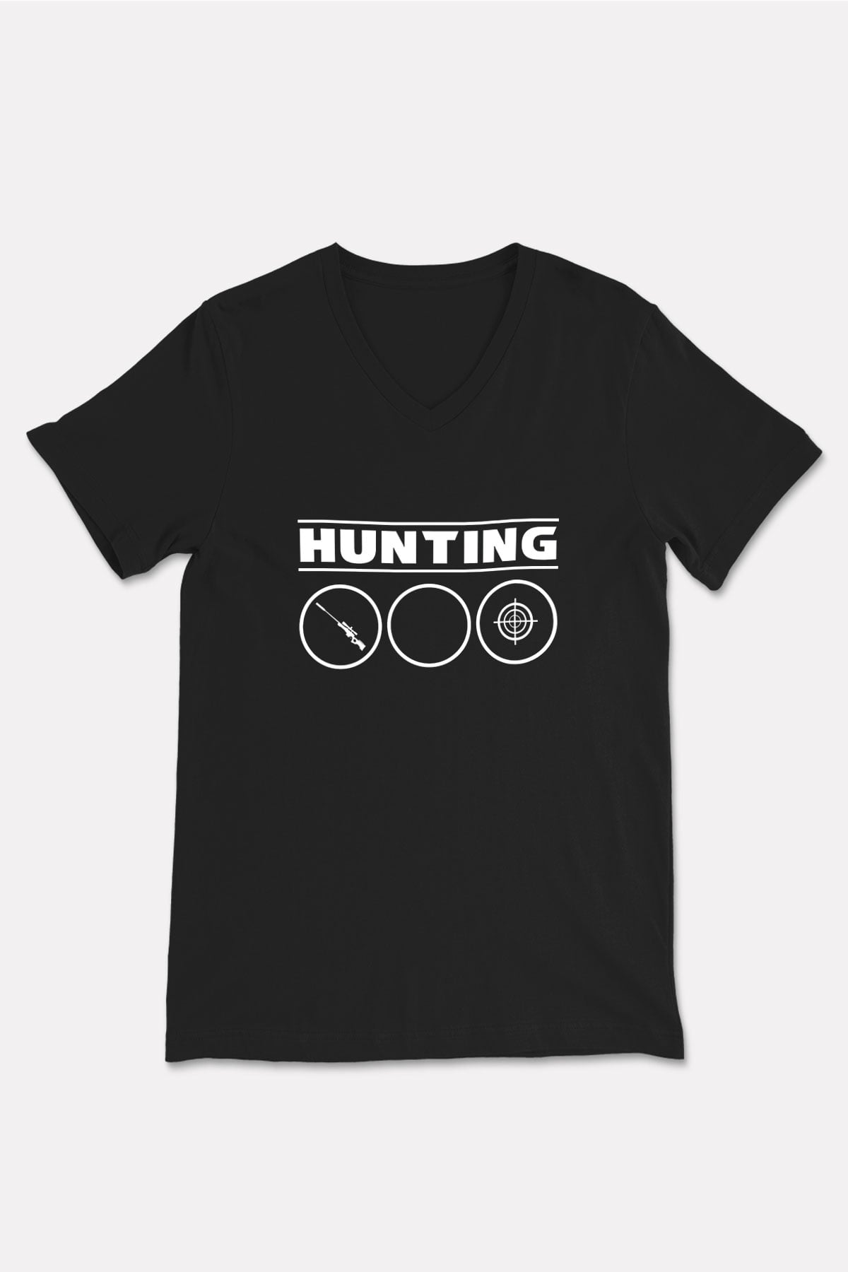 Avcılık - Hunting Baskılı Unisex Siyah V Yaka Tişört