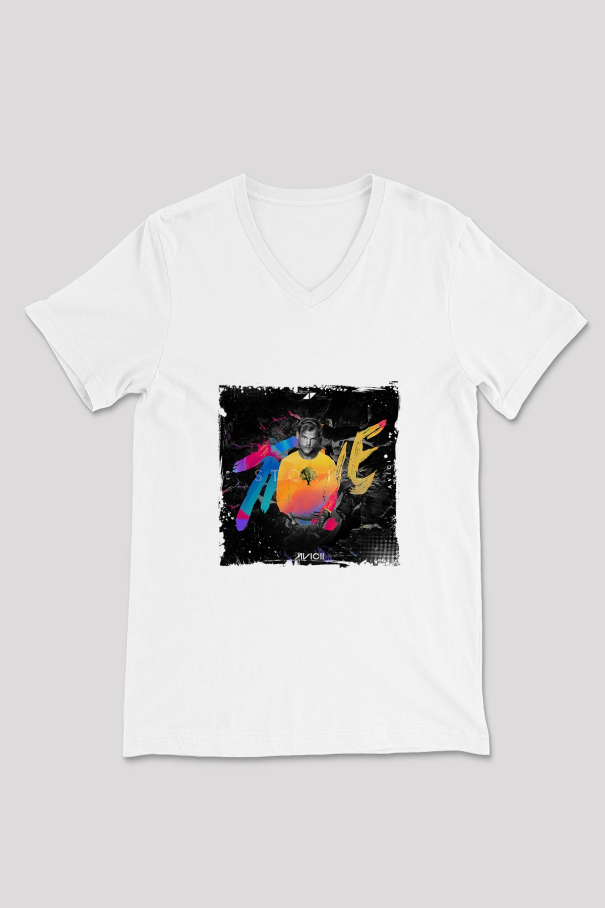 Avicii Baskılı Beyaz V Yaka Unisex Tişört
