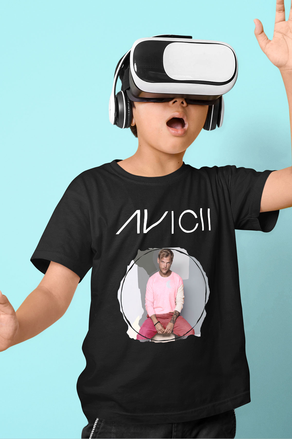 Avicii Baskılı Siyah Unisex Çocuk Tişört