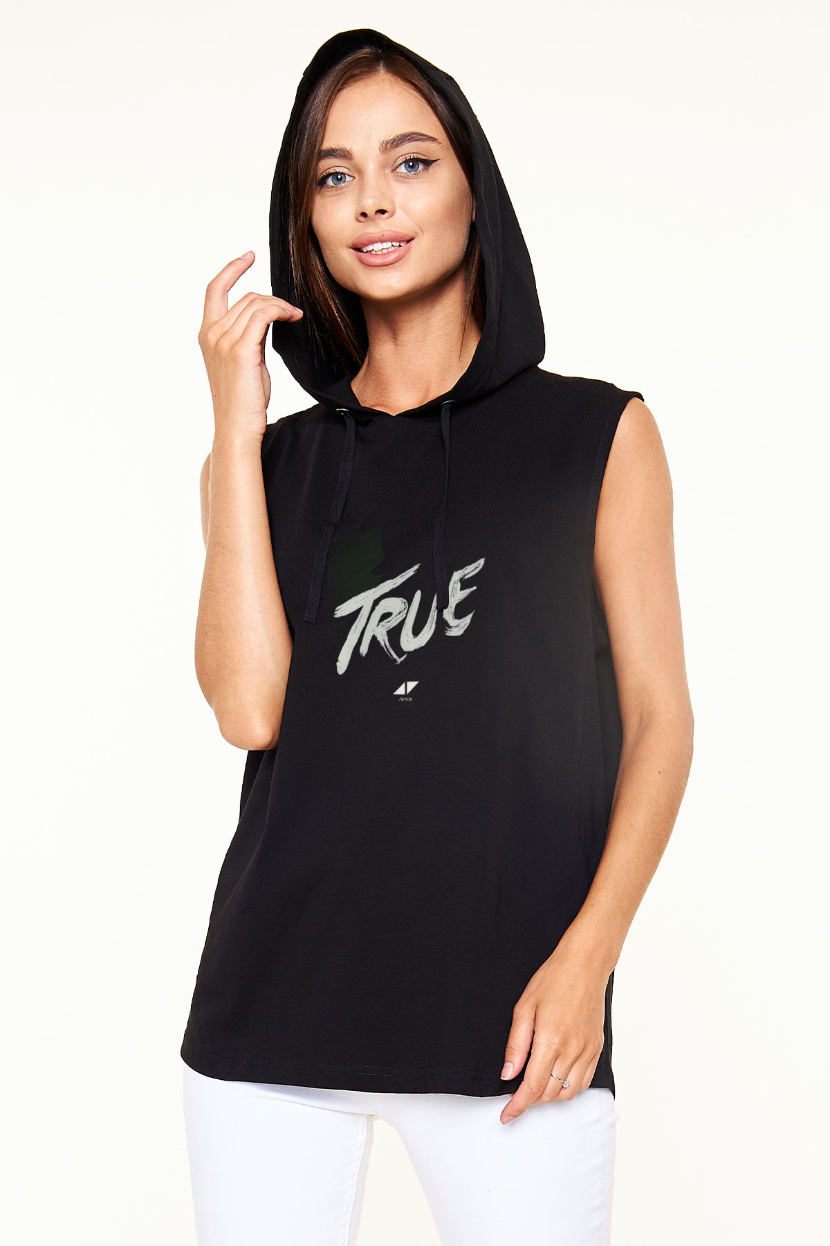 Avicii Baskılı Unisex Siyah Kapüşonlu Kolsuz Tişört
