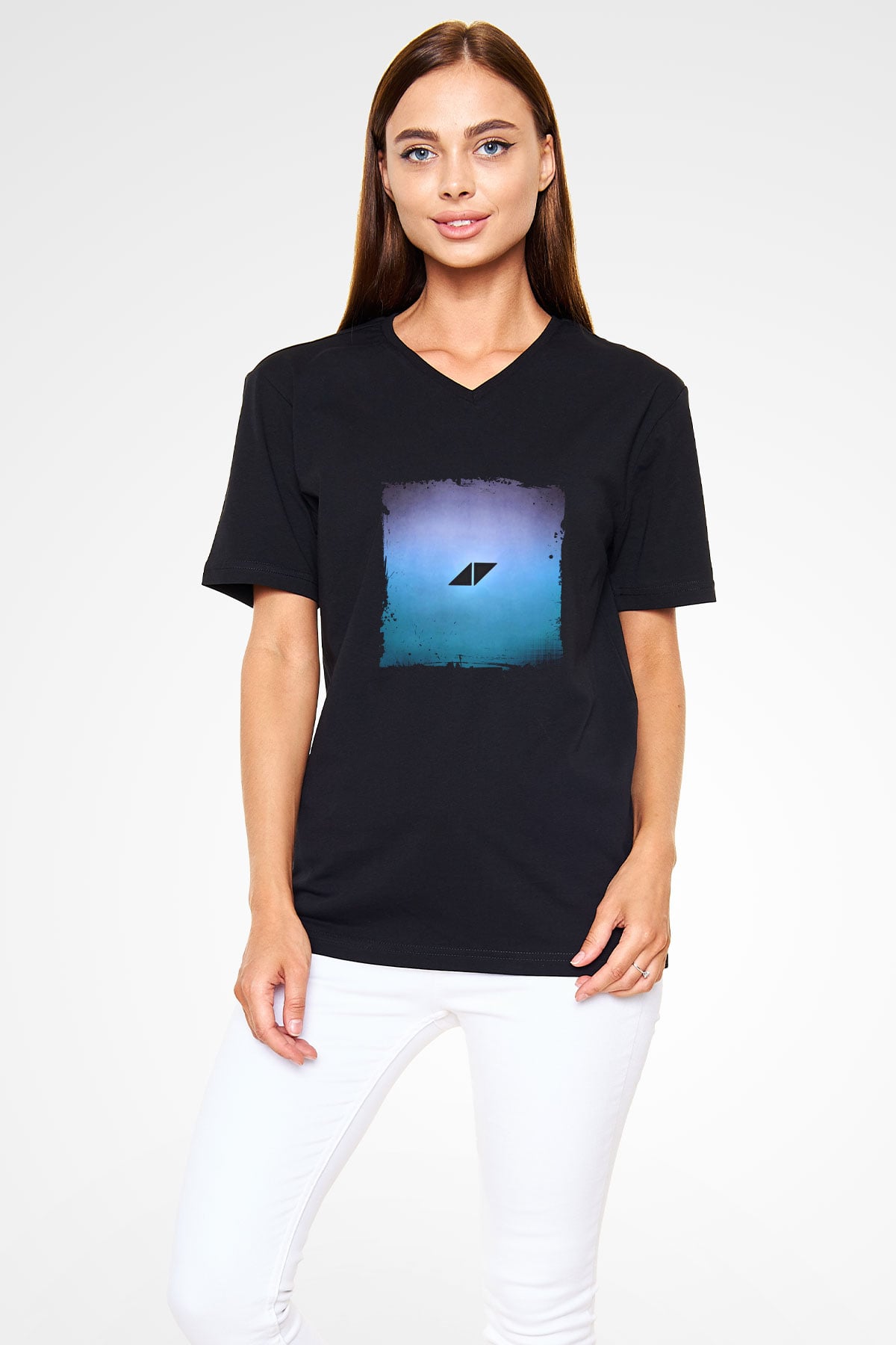 Avicii Baskılı Unisex Siyah V Yaka Tişört
