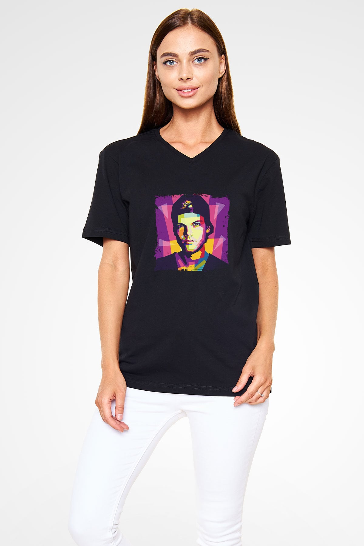 Avicii Baskılı Unisex Siyah V Yaka Tişört