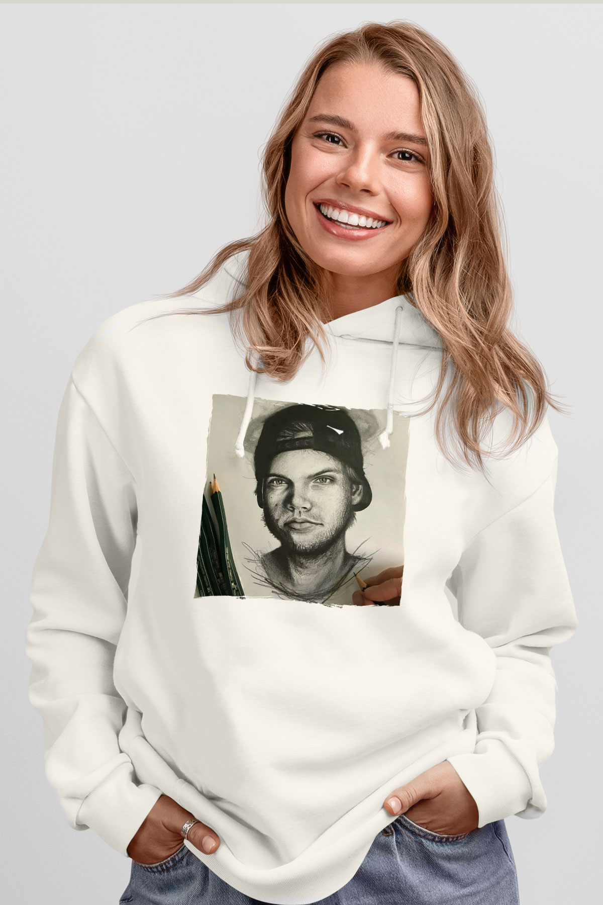 Avicii Beyaz Unisex Kapüşonlu Sweatshirt