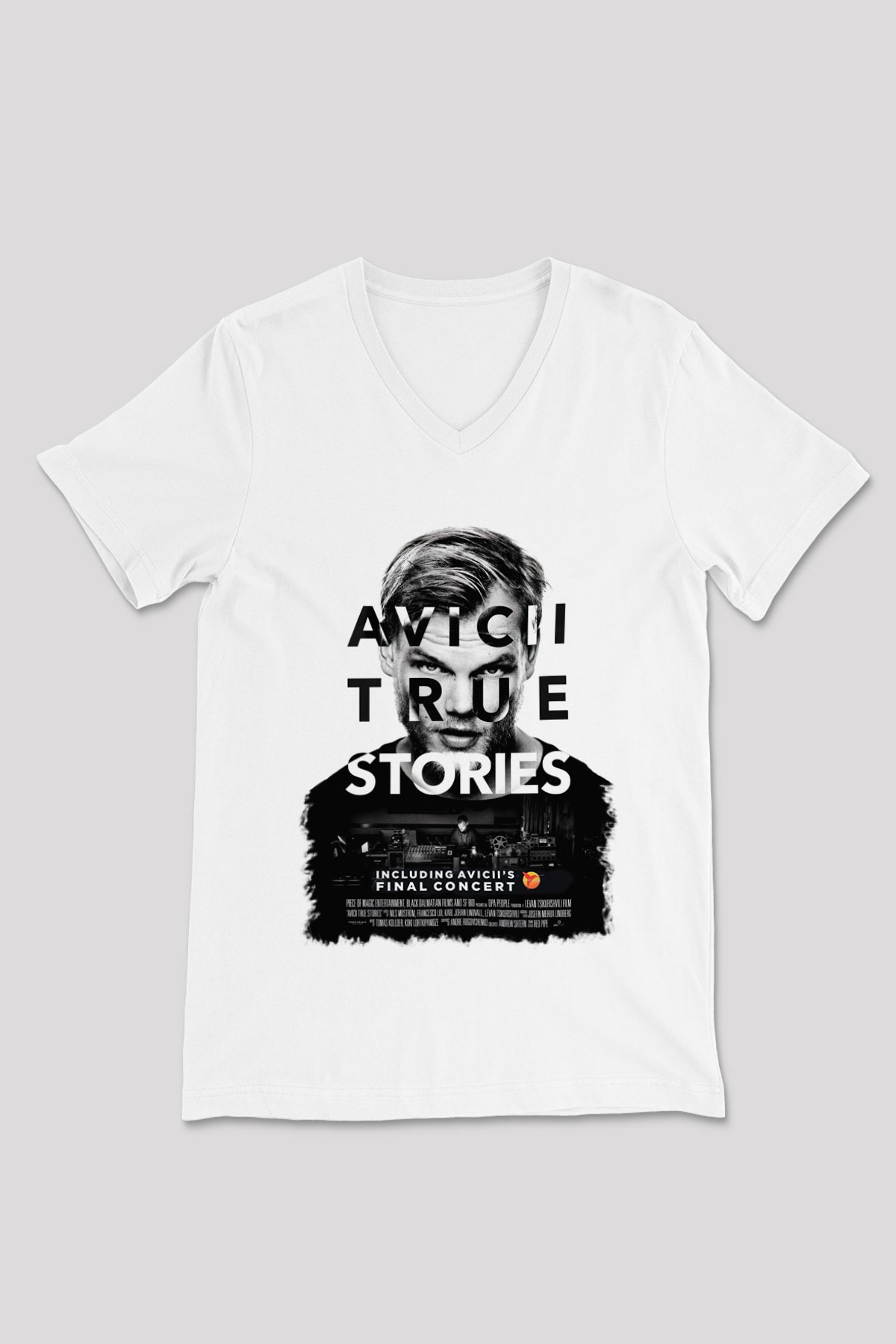 Avicii Beyaz Unisex V Yaka Tişört T-Shirt