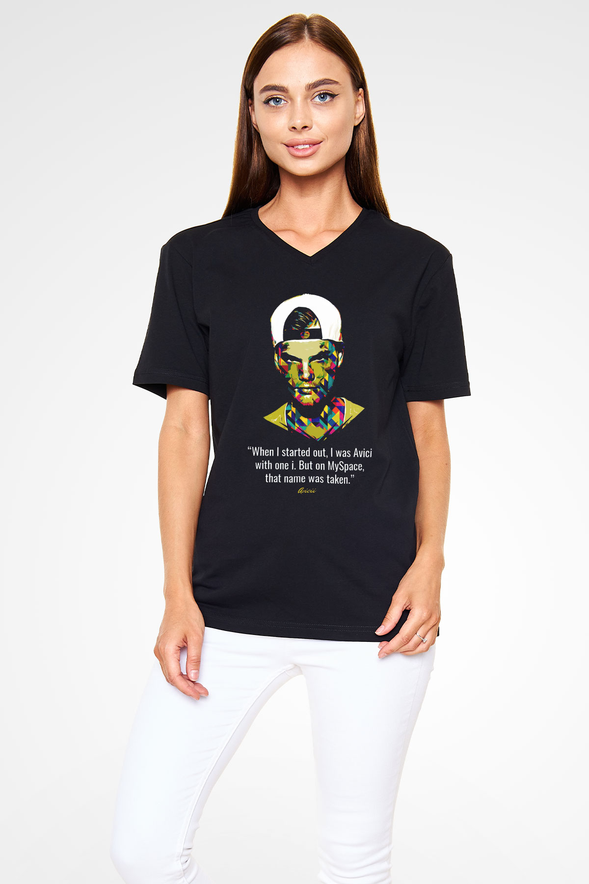 Avicii Siyah Unisex V Yaka Tişört
