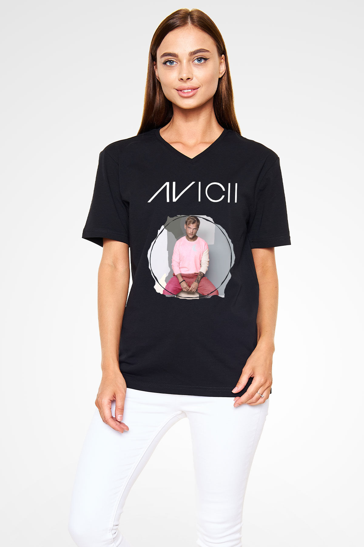 Avicii Siyah Unisex V Yaka Tişört T-Shirt