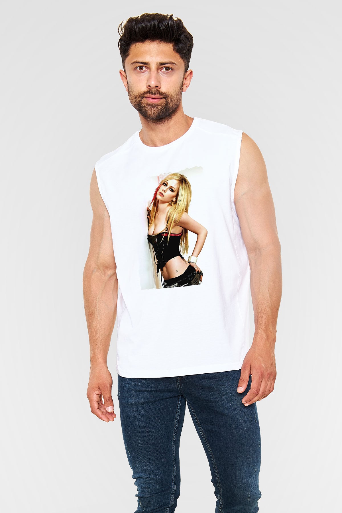 Avril Lavigne Beyaz Unisex Kolsuz Tişört