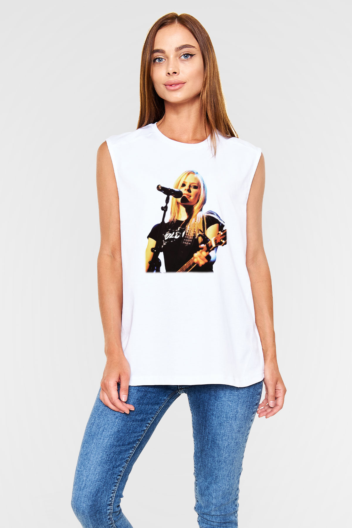 Avril Lavigne Beyaz Unisex Kolsuz Tişört