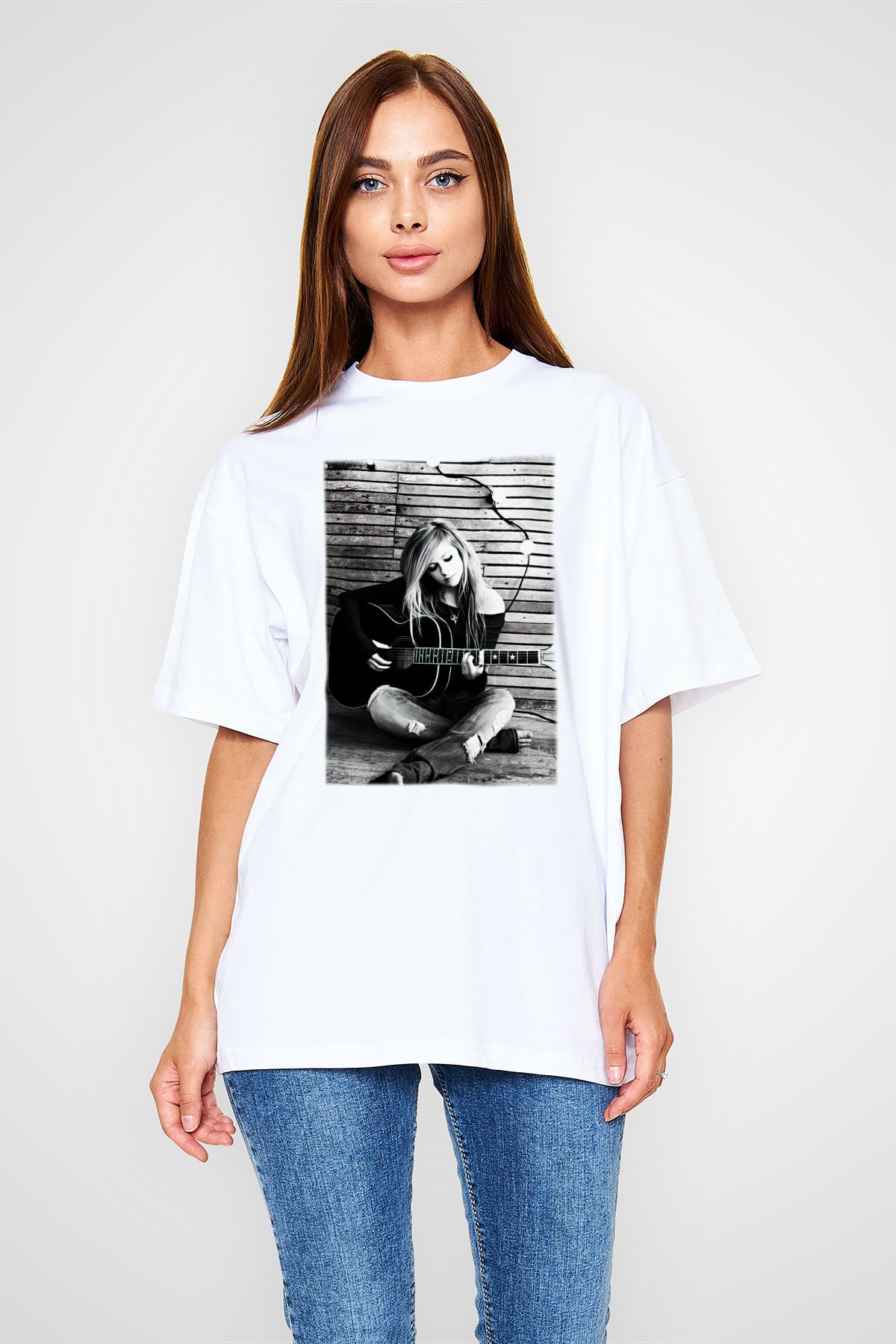 Avril Lavigne Beyaz Unisex Oversize Tişört T-Shirt