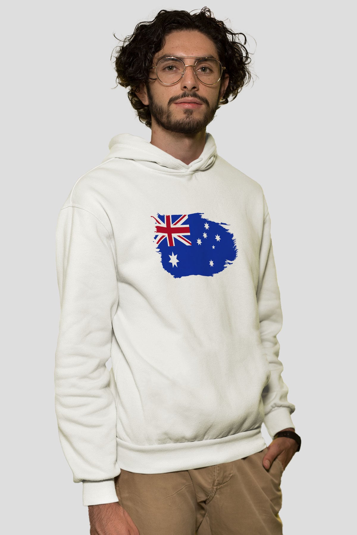 Avustralya Beyaz Unisex Kapşonlu Sweatshirt