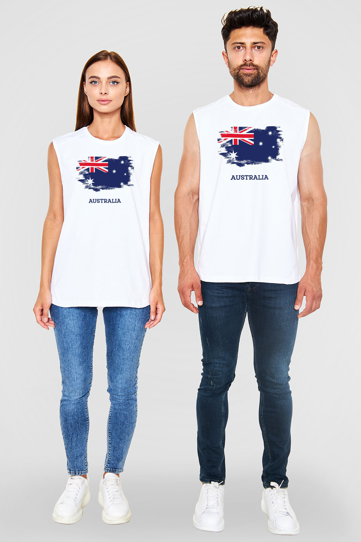 Avustralya Beyaz Unisex Kolsuz Tişört