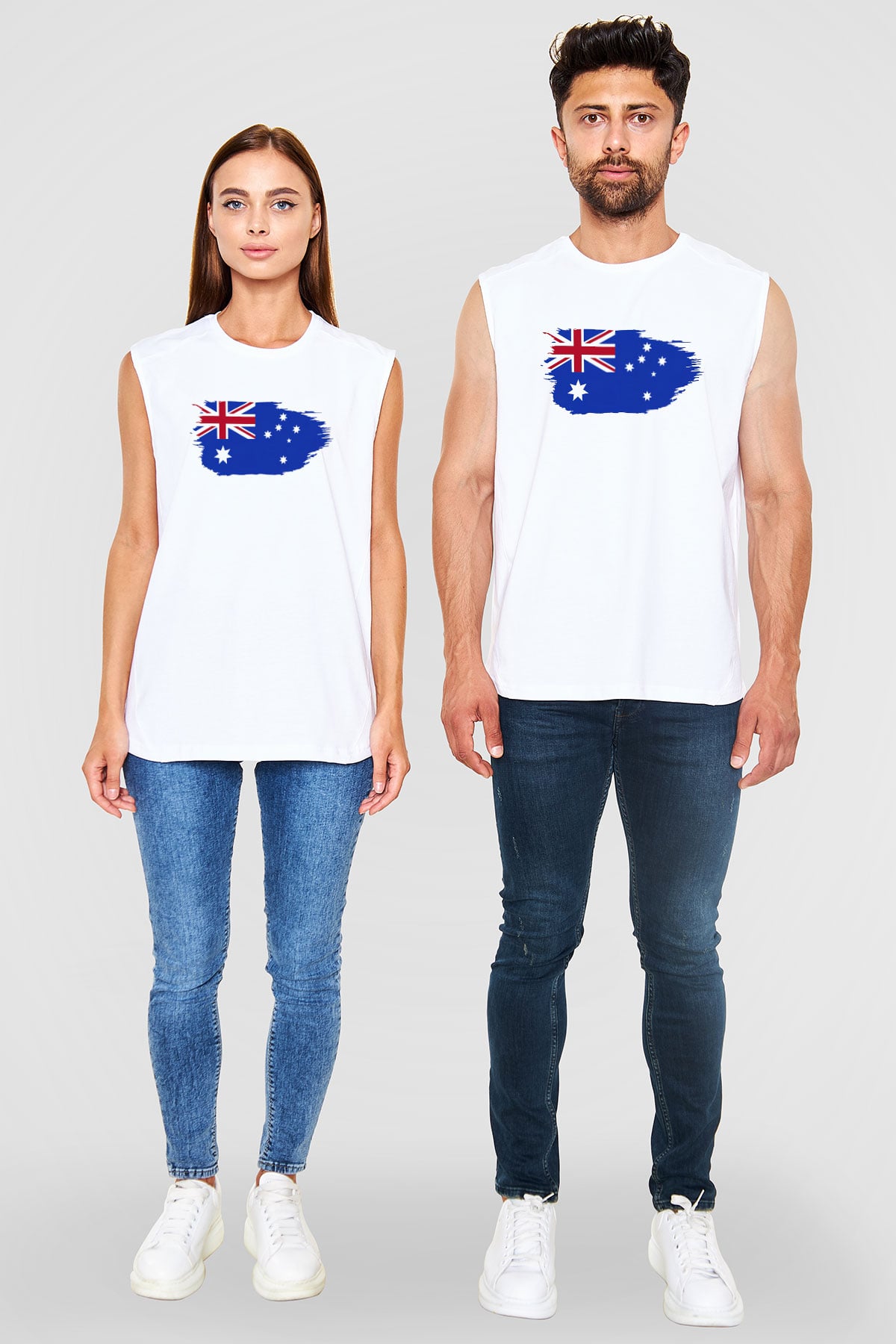 Avustralya Beyaz Unisex Kolsuz Tişört