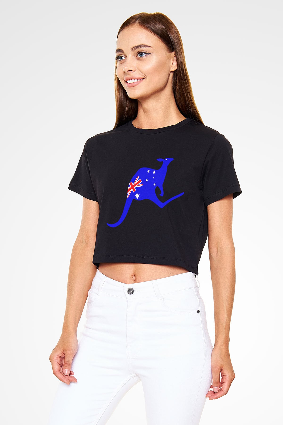 Avustralya Siyah Crop Top Tişört