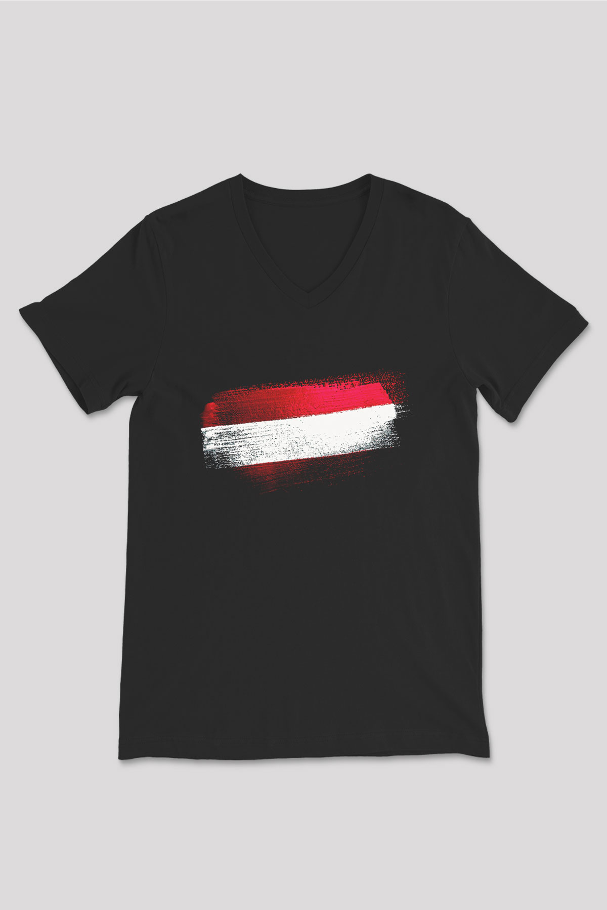 Avusturya - Austria Bayrağı Baskılı Unisex Siyah V Yaka Tişört