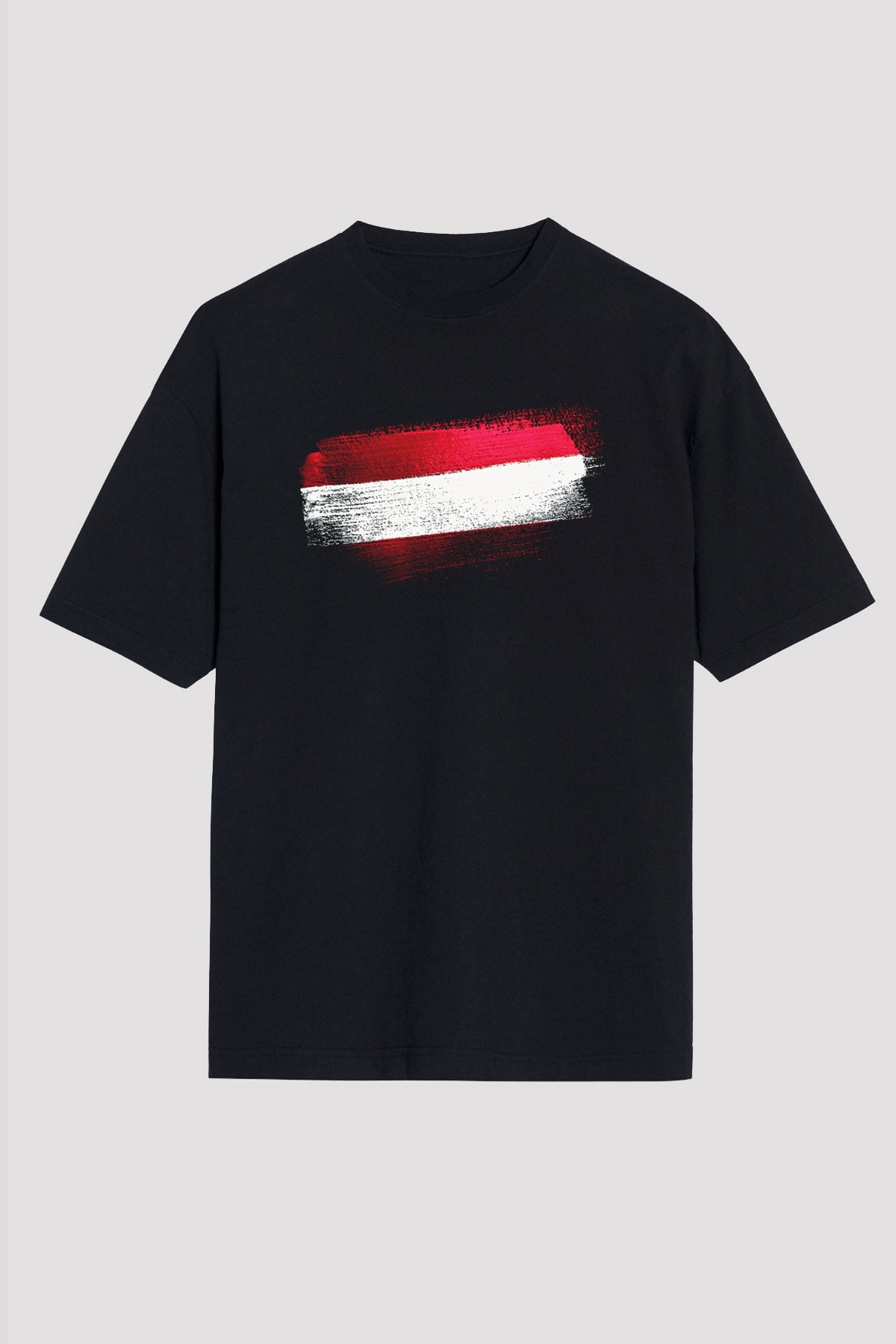 Avusturya - Austria Bayrağı Baskılı Unisex Siyah Oversize Tişört