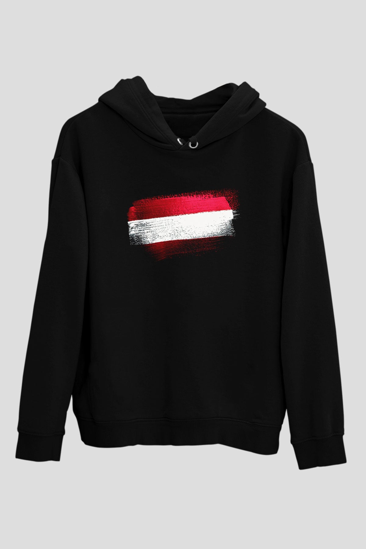 Avusturya - Austria Bayrağı Baskılı Unisex Siyah Hoodie