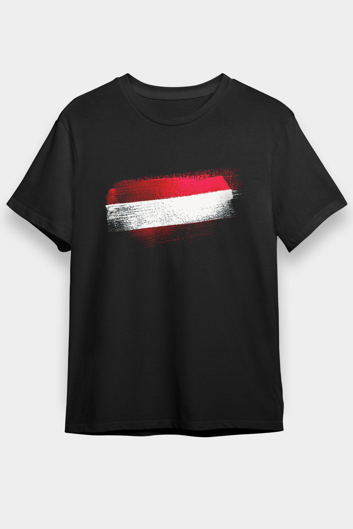 Avusturya - Austria Bayrağı Baskılı Unisex Siyah Tişört