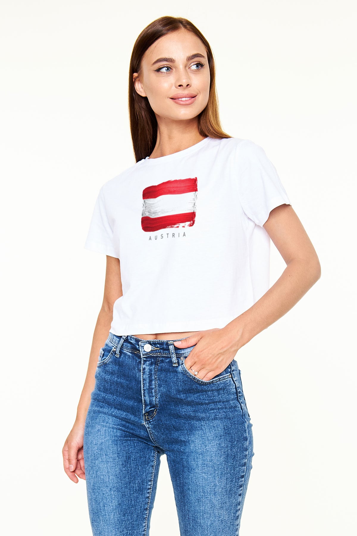 Avusturya Beyaz  Crop Top Tişört