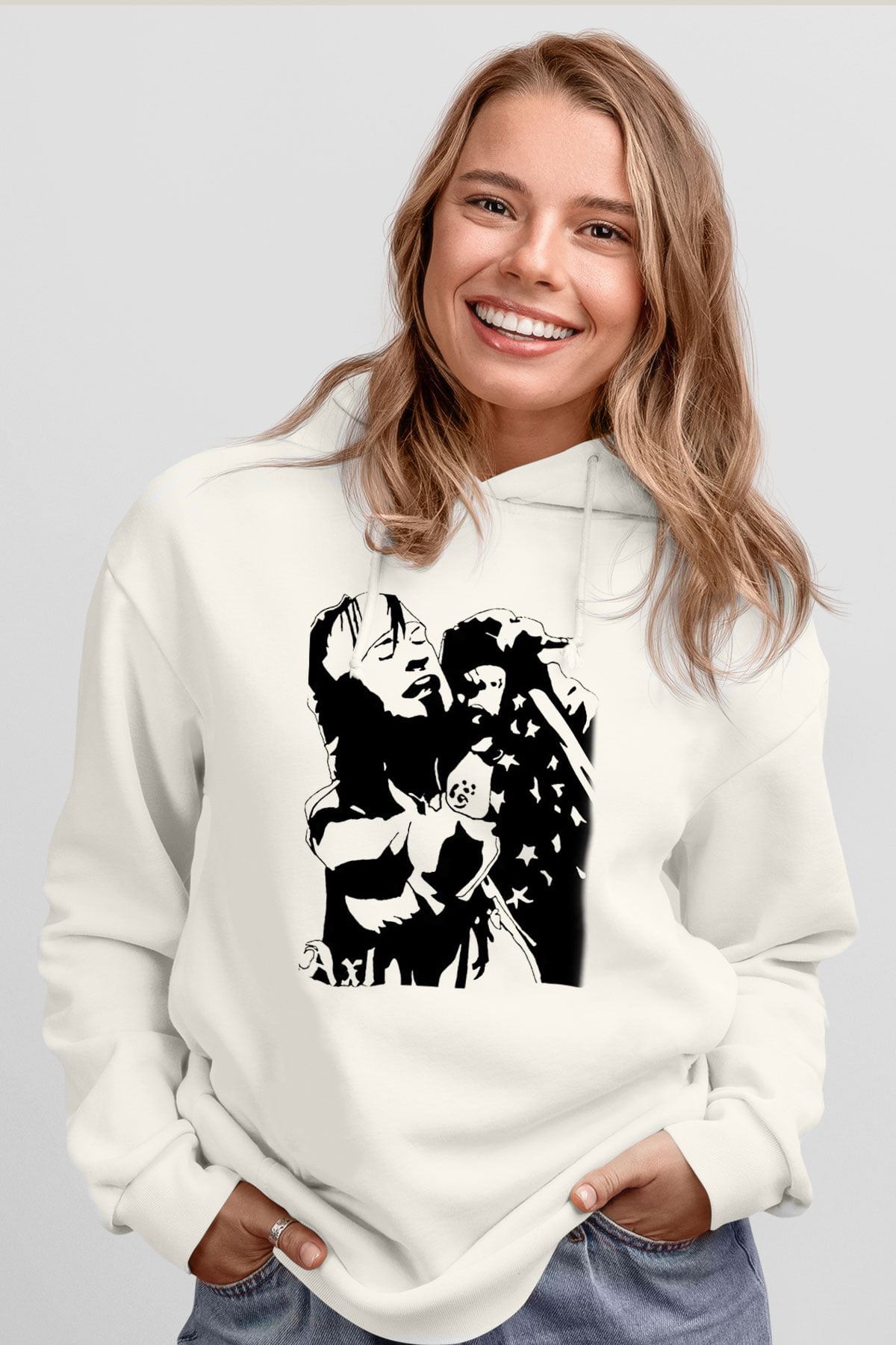 Axl Rose Beyaz Unisex Kapşonlu Sweatshirt
