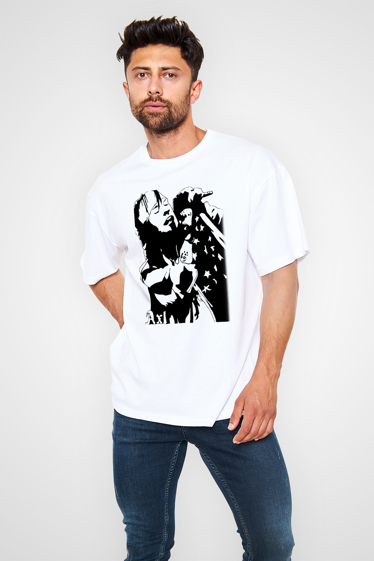 Axl Rose Beyaz Unisex Oversize Tişört T-Shirt