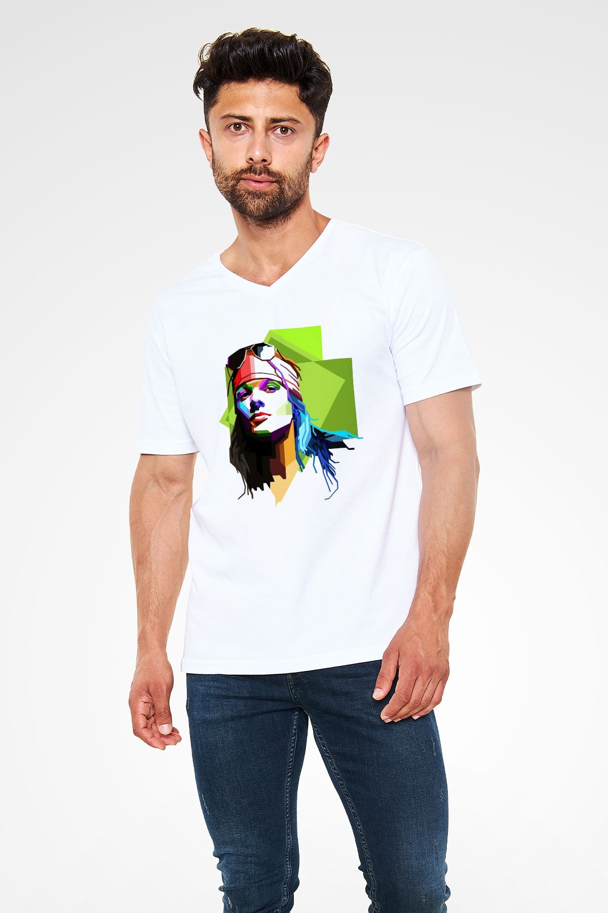 Axl Rose Beyaz Unisex V Yaka Tişört T-Shirt