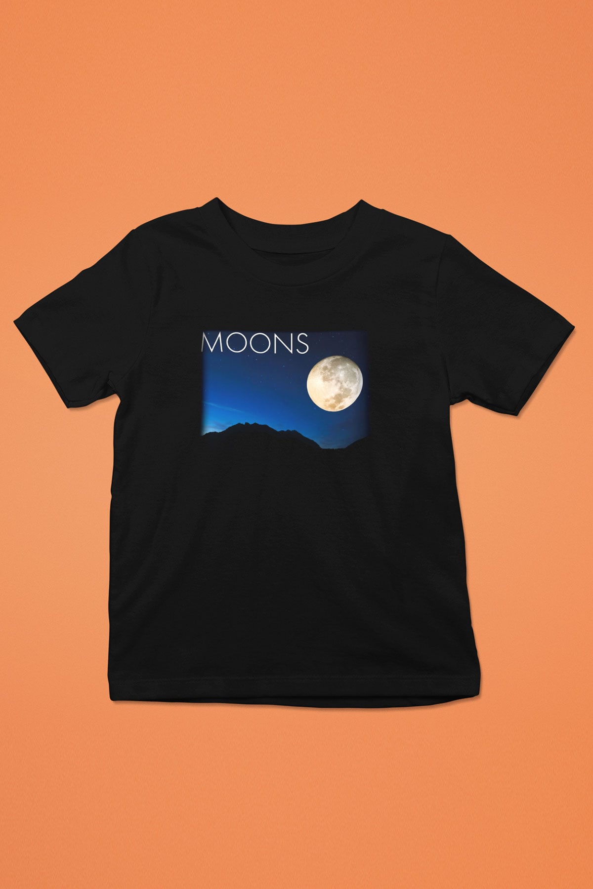 Ay Baskılı Siyah Unisex Çocuk Tişört