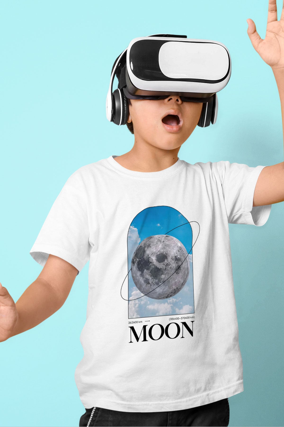 Ay Baskılı Unisex Beyaz Çocuk Tişörtü - Tshirt