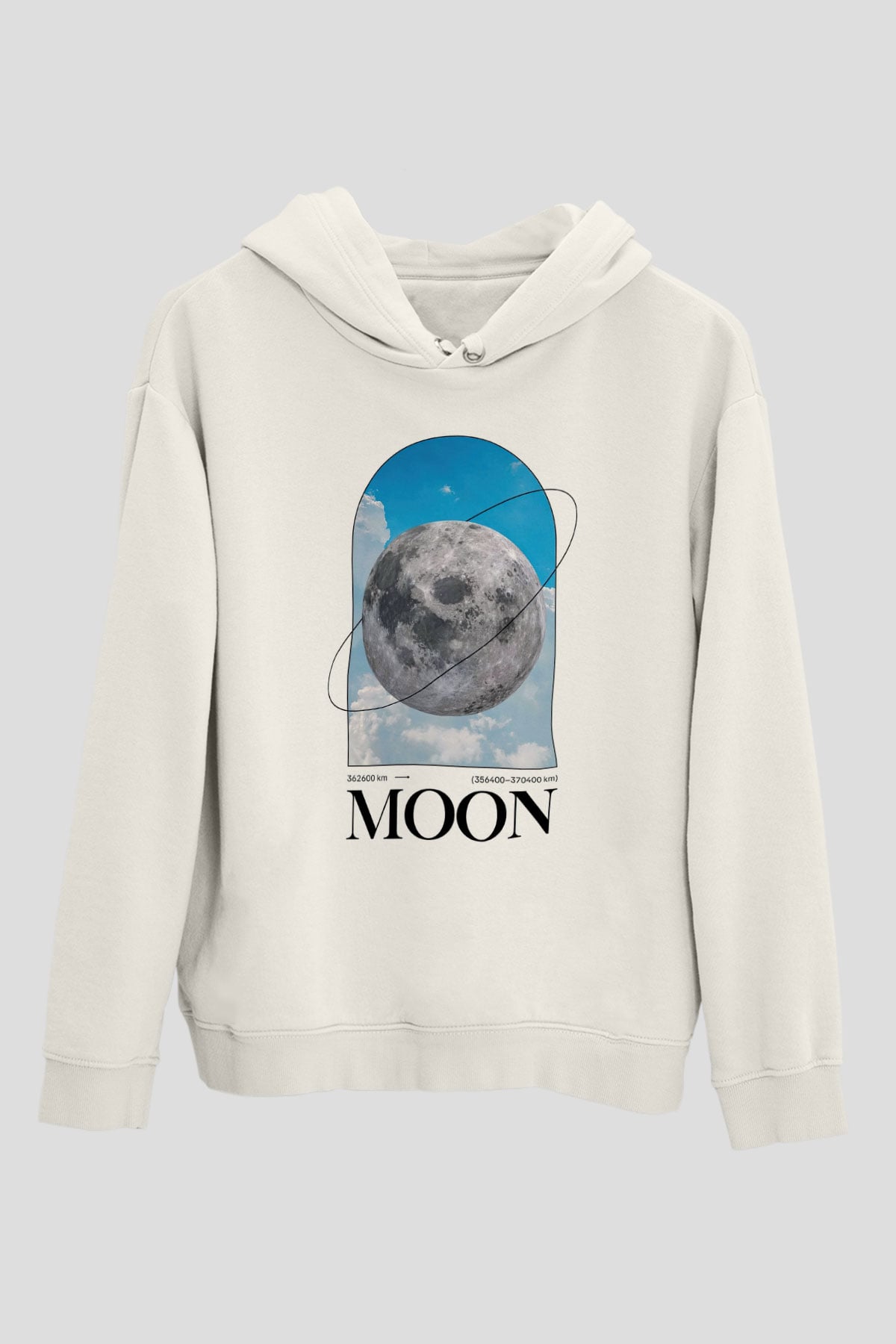 Ay Baskılı Unisex Ekru Hoodie